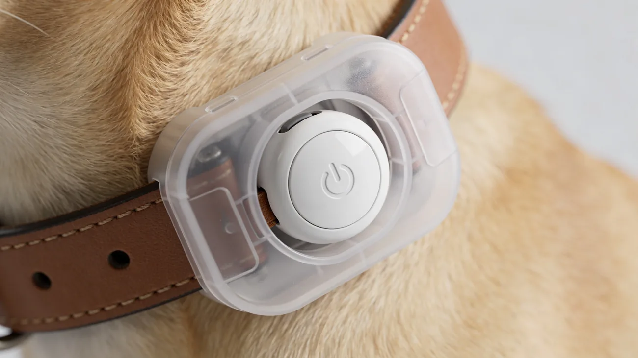 AirTag am Hundehalsband im Vergleich zu einem GPS-Tracker: Halterung, Groesse und Gewicht nebeneinander