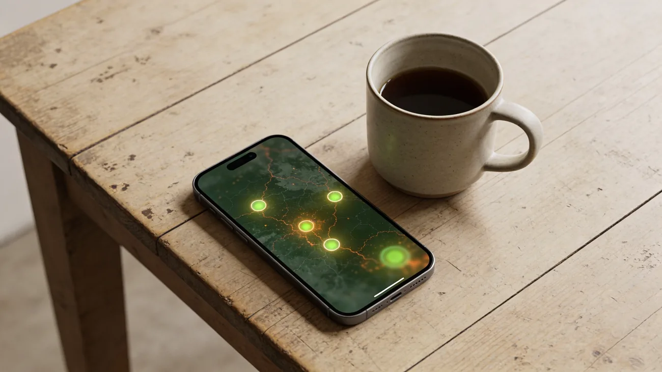 A tela de um celular mostra um aplicativo de mapas com um pin de localização.