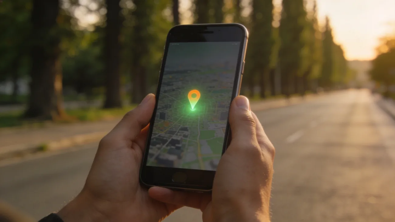 A tela de um celular mostra um aplicativo de mapas com um pin de localização.