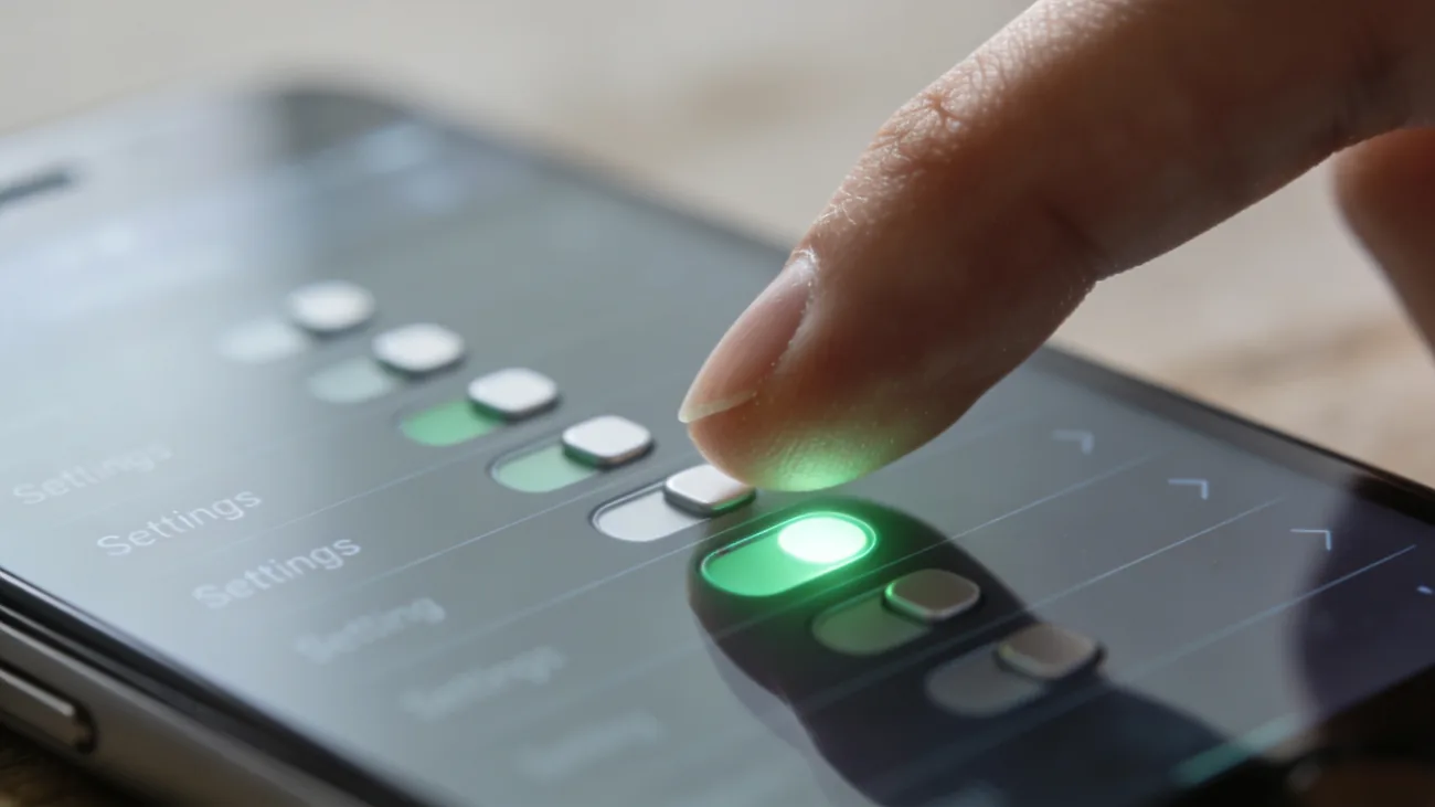Tela de celular vista de perto mostrando menu de configurações de aplicativo com diferentes opções de permissão de localização, dedo em foco sobre uma opção