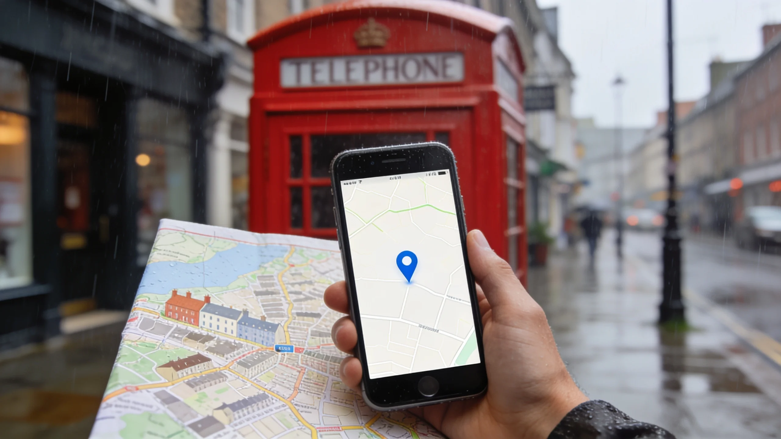 Hand holds an iPhone with its home screen of app icons in front of Big Ben and the Houses of Parliament in London